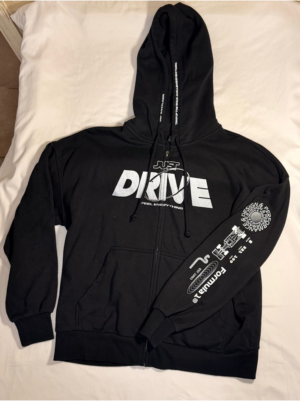 Just Drive Black Zip-Up Graphic Hoodie